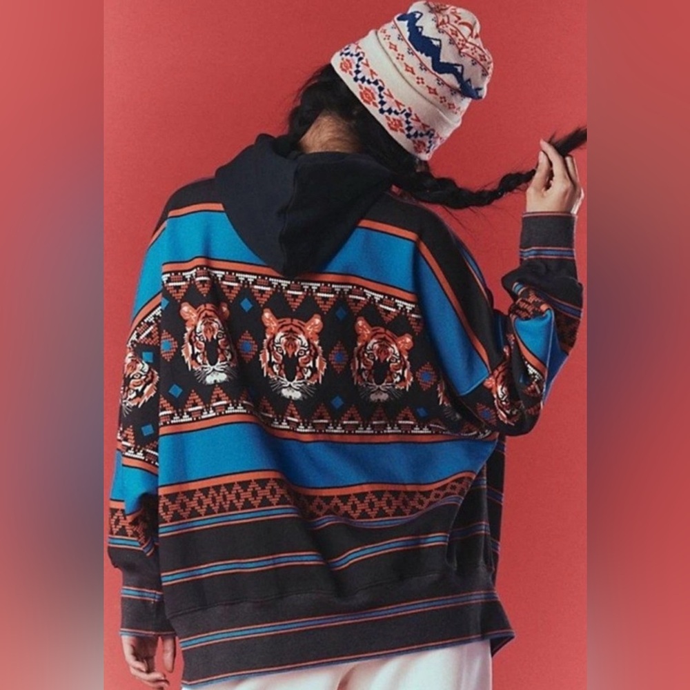 Free People Sprint To The Finish Tiger Hoodie Small Oversized HARD TO FIND PRINT - Picture 2 of 4